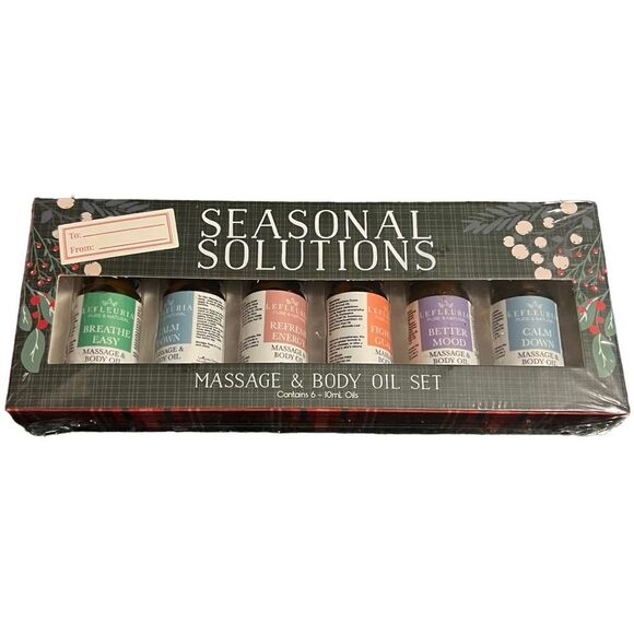 😊3/$30 Essential Oil Massage Oil Wellness set of 6 NEW IN BOX - Picture 1 of 16